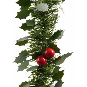 4x Kerstslinger guirlandes groen hulst 270 cm - Kerstversiering en decoraties - Dennenslingers