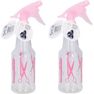 2x Waterverstuivers/spuitflessen 500 ml roze - Plantenspuiten - Kappersspuiten