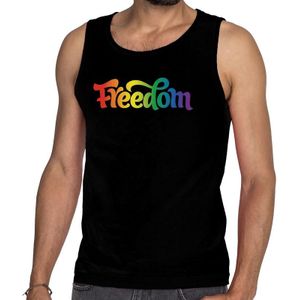 Gaypride freedom tanktop/mouwloos shirt  - zwart regenboog homo singlet voor heren - gaypride