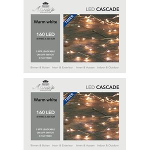 2x stuks lichtdraad cascade lichtsnoer met 8 lichtdraden van 200 cm - 160 warm witte Leds - Kerstverlichting