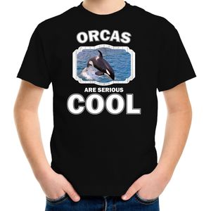 Dieren orka walvissen t-shirt zwart kinderen - orcas are serious cool shirt  jongens/ meisjes - cadeau shirt grote orka/ orka walvissen liefhebber - kinderkleding / kleding