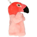 Pluche poppenkast handpop flamingo knuffel van 24 cm - Kinder speelgoed poppen van dieren/vogels