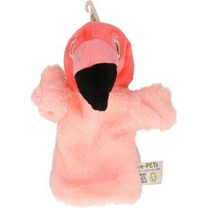 Pluche poppenkast handpop flamingo knuffel van 24 cm - Kinder speelgoed poppen van dieren/vogels