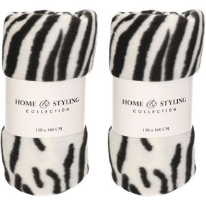 5x Fleece dekens zebra print 130 x 160 cm - Woondecoratie plaids/dekentjes met dierenprint