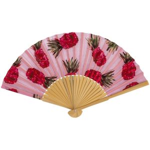 Spaanse handwaaier - Tropische zomer kleuren print roze ananas - bamboe/papier - 21 cm