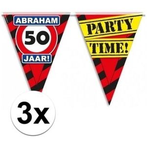 3x Abraham 50 jaar vlaggenlijn waarschuwingsbord 10mtr