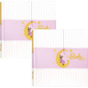 2x Fotoboek/fotoalbum Mia baby meisje met 20 paginas roze - 24 x 24 x 2,5 cm - Babyfotos - Babyalbum