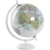 Items Deco Wereldbol/globe op voet - kunststof - wit - home decoratie artikel - D20 x H28 cm