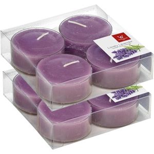 8x Maxi Geurtheelichtjes Lavendel/Paars 8 Branduren - Geurkaarsen Lavendelgeur