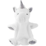 Pluche wit/zilveren eenhoorn handpop knuffel 25 cm - Eenhoorns mystieke dieren knuffels - Poppentheater speelgoed kinderen