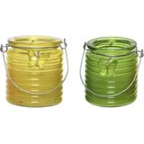 Citronella kaars - 2x - in windlicht - geel en groen - 20 branduren - citrusgeur