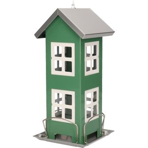 1x Tuinvogels hangende voeder silo/voederhuisje groen - 13 x 13 x 27 cm - Winter vogelvoer huisjes