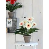 Gerbera kunstplant creme in keramiek pot H35 cm - Kunstplanten/nepplanten met bloemen
