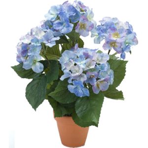 Blauwe hortensia kunstplant in terracotta pot 40 cm - Hydrangea Macrophylla - Woondecoratie/accessoires - Kunstplanten - Nepplanten - Hortensia planten in pot