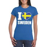Blauw I love Zweden/ Sweden supporter shirt dames - Zweeds t-shirt dames
