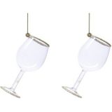 2x Transparant wijnglas kerstversiering hangdecoratie 10 cm - Wijnglazen kerstdecoratie