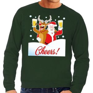 Foute kersttrui cheers met dronken kerstman groen voor heren