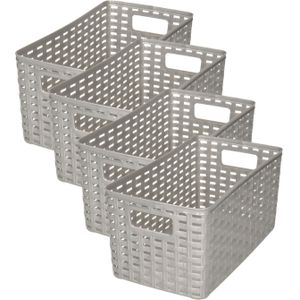PlasticForte Opbergmand - 4x - Kastmand - rotan kunststof - zilver - 5 Liter - 15 x 28 x 13 cm
