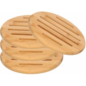 4x Houten pannenonderzetters rond 20 cm - Zeller - Keukenbenodigdheden - Kookbenodigdheden - Pannen/schalen onderzetters van hout