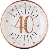Santex Verjaardag feest bordjes leeftijd - 10x - 40 jaar - rose goud - karton - 22 cm - rond