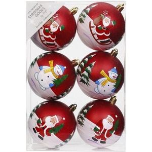 12x Rode kerstballen 8 cm kunststof met print - Onbreekbare plastic kerstballen - Kerstboomversiering rood