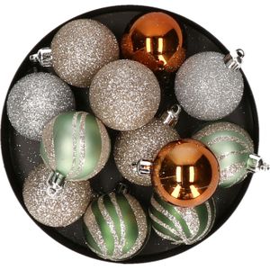 Atmosphera kerstballen 12x -champagne/oker/lichtgroen -4 cm -kunststof