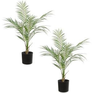Set van 2x stuks groene areca palm/goudpalm kunstplanten in zwarte kunststof pot 60 cm - Dypsis Lutescens - Woondecoratie