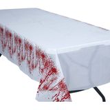 Halloween/horror thema feest tafelkleed - 2x - bloedspetters - rood/wit - plastic - 137 x 277 cm