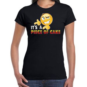 Funny emoticon t-shirt Its a piece of cake zwart voor dames - Fun / cadeau shirt