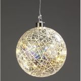 Verlichte LED kerstbal - D12 cm - glitter - warm wit - glas - kerstballen met licht