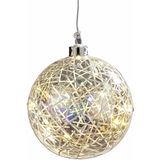 Verlichte LED kerstbal - D12 cm - glitter - warm wit - glas - kerstballen met licht