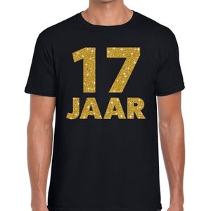 17 jaar goud glitter verjaardag t-shirt zwart heren -  verjaardag shirts