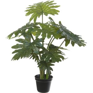 Groene Gatenplant Kunstplant In Zwarte Kunststof Pot 55 cm - Philodendron Selloum - Woondecoratie