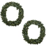 Set van 2x stuks kerstkransen/dennenkransen groen met warm witte kerstverlichting en timer 60 cm - Verlichte deurkransen