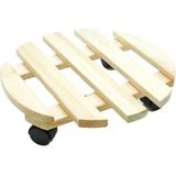 Fantastic Garden Plantenpot trolley - hout - naturel - rond - 30 x 30 cm -  max 100 kilo - potten verrijden - niet tillen - bloempotten wielen