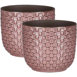 Mica Decorations - Plantenpotten/bloempotten 2x stuks - Keramiek roze - D11/H9 cm