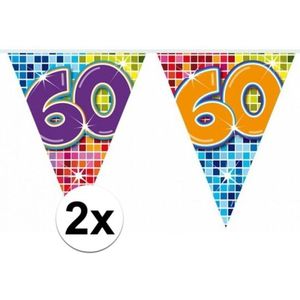 2x Mini vlaggenlijn / slinger - verjaardag 60  jaar - 300 cm