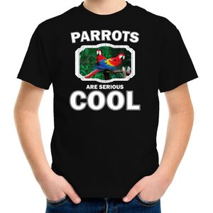 Dieren papegaaien t-shirt zwart kinderen - parrots are serious cool shirt  jongens/ meisjes - cadeau shirt papegaai/ papegaaien liefhebber - kinderkleding / kleding