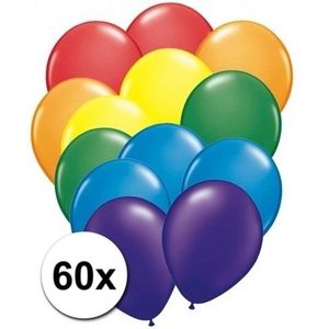 60x Regenboog kleuren ballonnen - Feestversiering - Regenboog decoratie