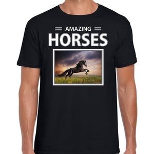 Dieren foto t-shirt Zwart paard - zwart - heren - amazing horses - cadeau shirt Zwarte paarden liefhebber