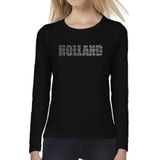 Glitter Holland longsleeve shirt zwart met steentjes/rhinestones voor dames - Holland / Nederland supporter - EK/ WK shirt/outfit