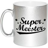 Super meester cadeau mok - 330 ml - zilverkleurig - Meesterdag/einde schooljaar cadeau