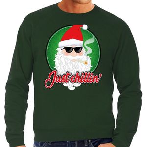 Foute Kersttrui / sweater - Just chillin - groen voor heren - kerstkleding / kerst outfit