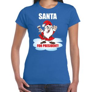 Santa for president Kerstshirt / Kerst t-shirt blauw voor dames - Kerstkleding / Christmas outfit