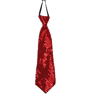 Rode pailletten stropdas 32 cm - Carnaval/verkleed/feest stropdassen