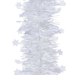 Decoris kerstslinger - wit - sterretjes - 270 x 10 cm - tinsel/lametta slinger