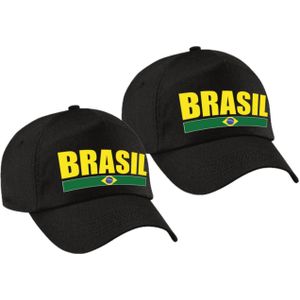 2x stuks brasil supporters pet zwart voor dames en heren - Brazilie landen baseball cap - supporter kleding