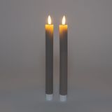 Anna's Collection Led kaarsen/dinerkaarsen - 2x - taupe - ribbel - 23 cm - afstandsbediening
