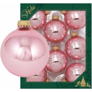 24x Pink blush lichtroze glazen kerstballen glans 7 cm kerstboomversiering - Kerstversiering/kerstdecoratie roze