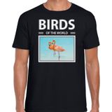 Dieren foto t-shirt Flamingo - zwart - heren - birds of the world - cadeau shirt Flamingos liefhebber